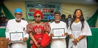 Ondo 2020: INEC presents Certificates of return to Akeredolu, Aiyedatiwa