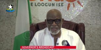 Governor’s broadcast: Arakunrin Akeredolu reinstates commitment to safety of Ondo state