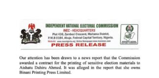 AWARD OF CONTRACT FOR PRINTING OF SENSITIVE ELECTION MATERIALS: INEC JUSTIFIES PROCESS