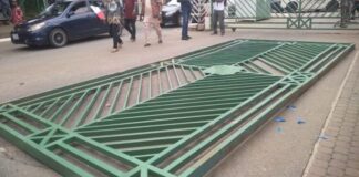 Update: Angry protesters pull down NASS gate