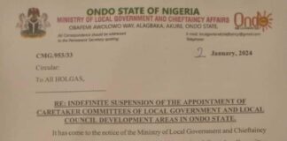 Ondo government reiterates indefinite suspension of caretaker committees of Local Government, LCDAs