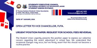 TUITION INCREMENT: FUTA STUDENT UNION KICKS, DEMANDS REVERSAL TO STATUS QUO.