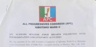 APC suspends senator over alleged anti-party activities