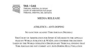 CAS Clears Amusan!